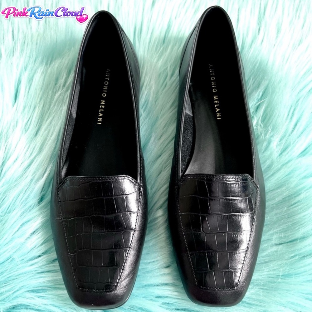 Antonio Melani 90s Black Soft LEATHER Black Crocodile Print Loafers Women’s 8 - Picture 13 of 13
